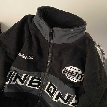 Wiaofellas Solid color letter zipper stitching jacket retro plus velvet autumn and winter tide brand thickening street couple sports jacket